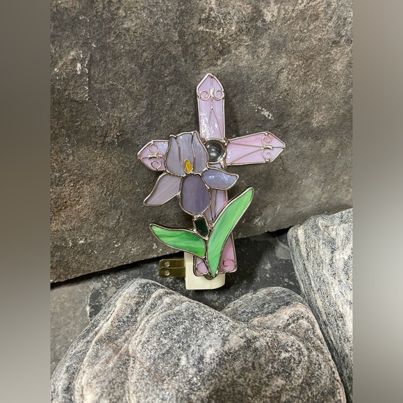 Handmade Stained Glass Cross & Iris Plug-in Night Light. - Picture 5 of 8